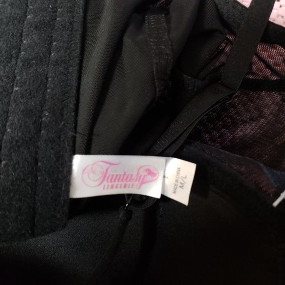 Black Lace Bustier Thong Lingerie Set with Cream Embroidery, M/L - Picture 4 of 8